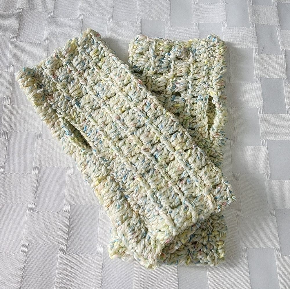 Crochet Fingerless Light Green With Light Blue Handmade Wrist Warmer NWOT